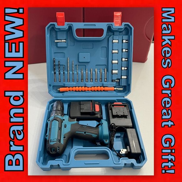 New Rechargeable Cordless Drill w/2 Lithium Batteries, Quick Charger & Tool kit! - Picture 1 of 16